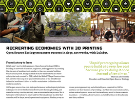 Recreating Economies with 3D Printing Open Source Ecology Measures Success in Days, Not Weeks, with Lulzbot