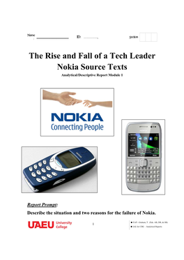 The Rise and Fall of a Tech Leader Nokia Source Texts Analytical/Descriptive Report Module 1