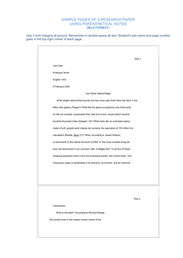 Sample Pages of a Research Paper Using Parenthetical Notes (Mla Format)
