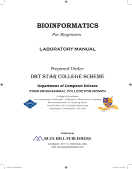Lab Manual.Indd 1 17/01/2019 4:34:55 PM Title : Bioinformatics for Beginners Laboratory Manual