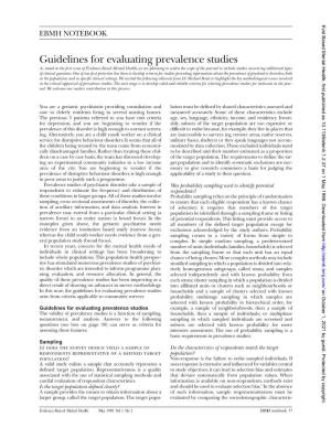 Guidelines for Evaluating Prevalence Studies