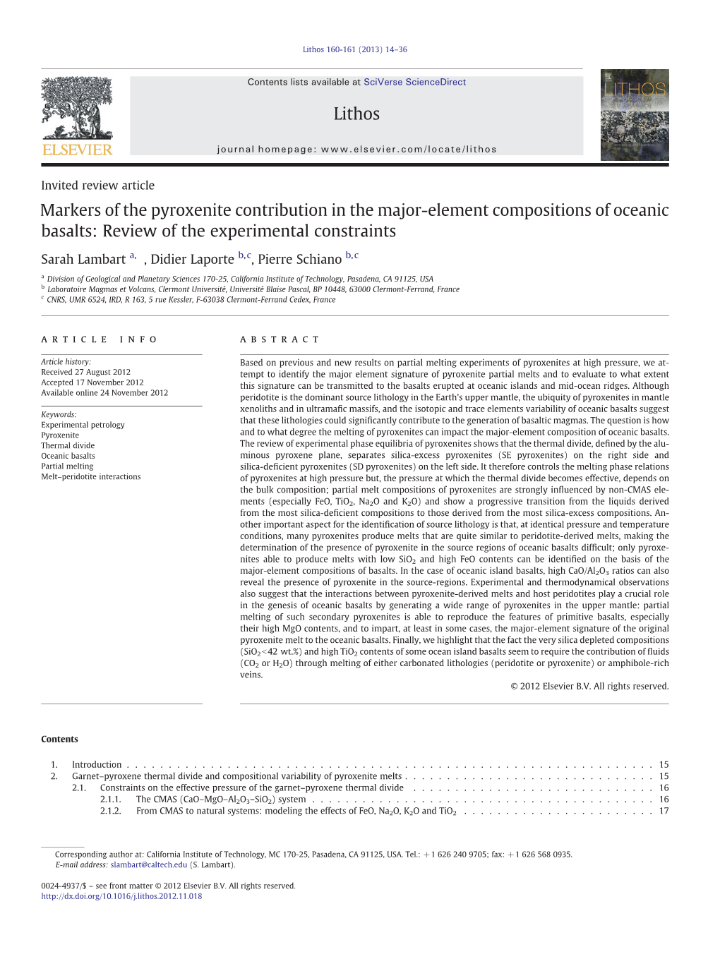 Markers of the Pyroxenite Contribution in the Major-Element Compositions of Oceanic Basalts: Review of the Experimental Constraints