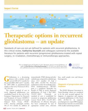Therapeutic Options in Recurrent Glioblastoma – an Update