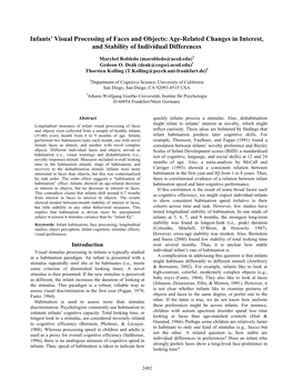 Infants' Visual Processing of Faces and Objects: Age-Related Changes In