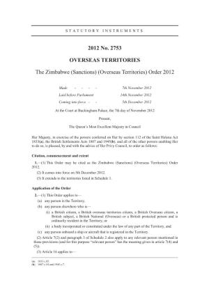 2012 No. 2753 OVERSEAS TERRITORIES the Zimbabwe (Sanctions) (Overseas Territories) Order 2012