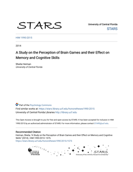 A Study on the Perception of Brain Games and Their Effect on Memory and Cognitive Skills