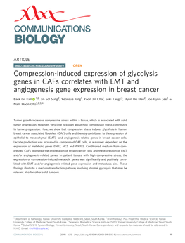 Compression-Induced Expression of Glycolysis Genes in Cafs Correlates with EMT and Angiogenesis Gene Expression in Breast Cancer
