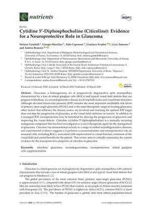 (Citicoline): Evidence for a Neuroprotective Role in Glaucoma
