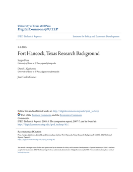 Fort Hancock, Texas Research Background Sergio Pena University of Texas at El Paso, Spena2@Utep.Edu