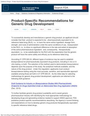 Product-Specific Recommendations for Generic Drug Development