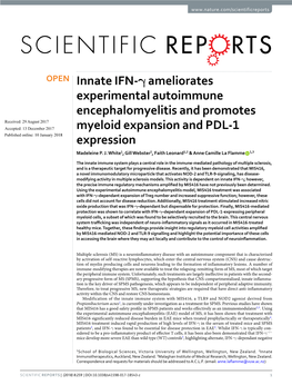Innate IFN-Γ Ameliorates Experimental Autoimmune Encephalomyelitis