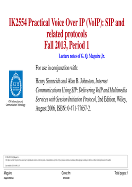 Voip): SIP and Related Protocols Fall 2013, Period 1 Lecture Notes of G