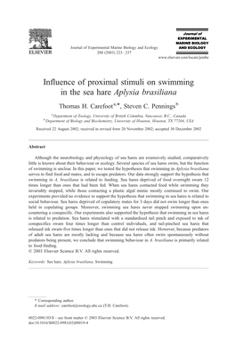 Influence of Proximal Stimuli on Swimming in the Sea Hare Aplysia Brasiliana