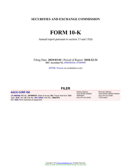 AGCO CORP /DE Form 10-K Annual Report Filed 2019-03-01