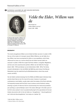 Velde the Elder, Willem Van De Also Known As Velde, Willem Van De, I Dutch, 1611 - 1693