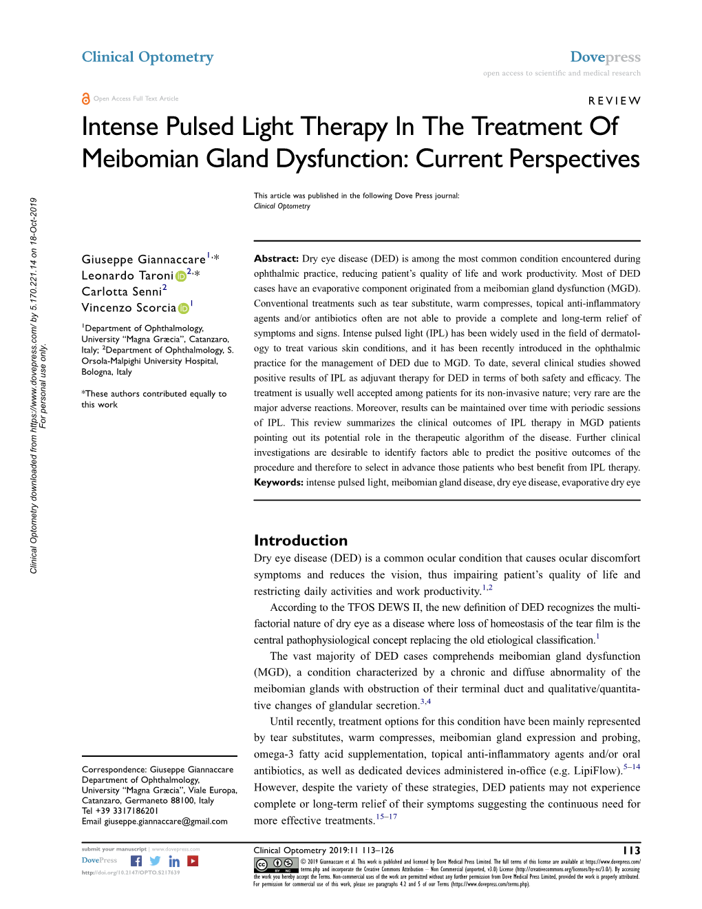 Intense Pulsed Light Therapy In The Treatment Of Meibomian Gland