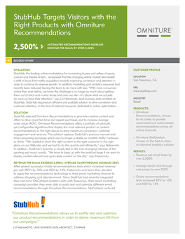 Stubhub Targets Visitors with the Right Products with Omniture Recommendations