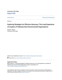 Exploring Strategies for Effective Advocacy: the Lived Experience of Leaders of Pakistani Non-Governmental Organizations