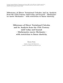 Milestones of Direct Variational Calculus and Its Analysis from The