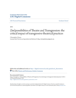 The Critical Impact of Transgressive Theatrical Practices Christopher J