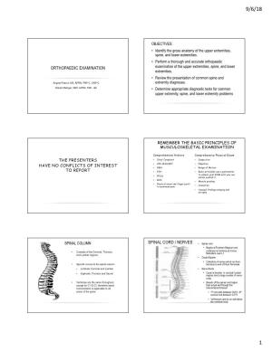 Orthopaedic Examination Spinal Cord / Nerves