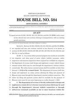 House Bill No. 584 100Th General Assembly