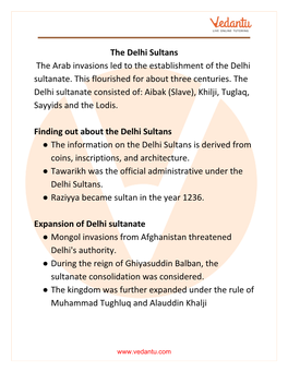 The Delhi Sultans the Arab Invasions Led to the Establishment of the Delhi Sultanate