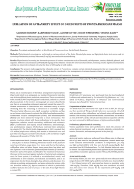 Evaluation of Antianxiety Effect of Dried Fruits of Prunus Americana Marsh