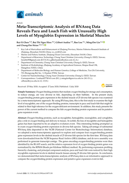 Meta-Transcriptomic Analysis of Rnaseq Data Reveals Pacu and Loach Fish with Unusually High Levels of Myoglobin Expression in Skeletal Muscles