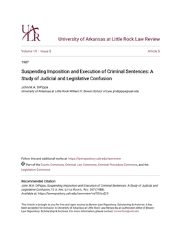 Suspending Imposition and Execution of Criminal Sentences: a Study of Judicial and Legislative Confusion