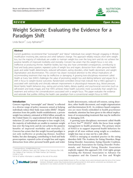 Weight Science: Evaluating the Evidence for a Paradigm Shift Linda Bacon1*, Lucy Aphramor2,3