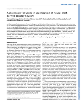 A Direct Role for Sox10 in Specification of Neural Crest- Derived Sensory