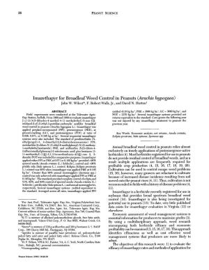 Imazethapyr for Broadleafweed Control in Peanuts (Arachis Hypogaea) John W