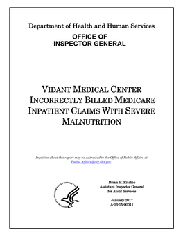 Vidant Medical Center Incorrectly Billed Medicare Inpatient Claims with Severe Malnutrition