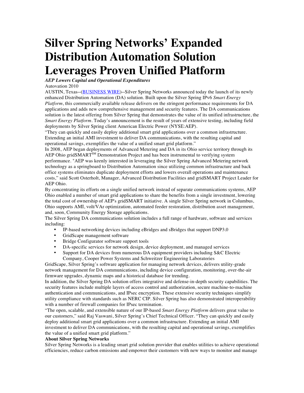 Silver Spring Networks' Expanded Distribution Automation Solution Leverages Proven Unified Platform
