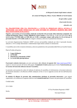 Assemblea Sindacale Palagonia Mineo Vizzini Militello in Val Di Catania 01 Dicembre 2020