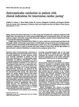 Atrioventricular Conduction in Patients with Clinical Indications for Transvenous Cardiac Pacing1