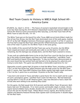 Red Team Coasts to Victory in WBCA High School All-America Game 2009-10 040310