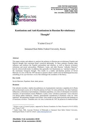 Kantianism and Anti-Kantianism in Russian Revolutionary Thought1