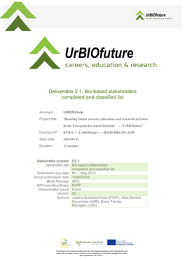 Deliverable 2.1. Bio-Based Stakeholders Completed and Classified List