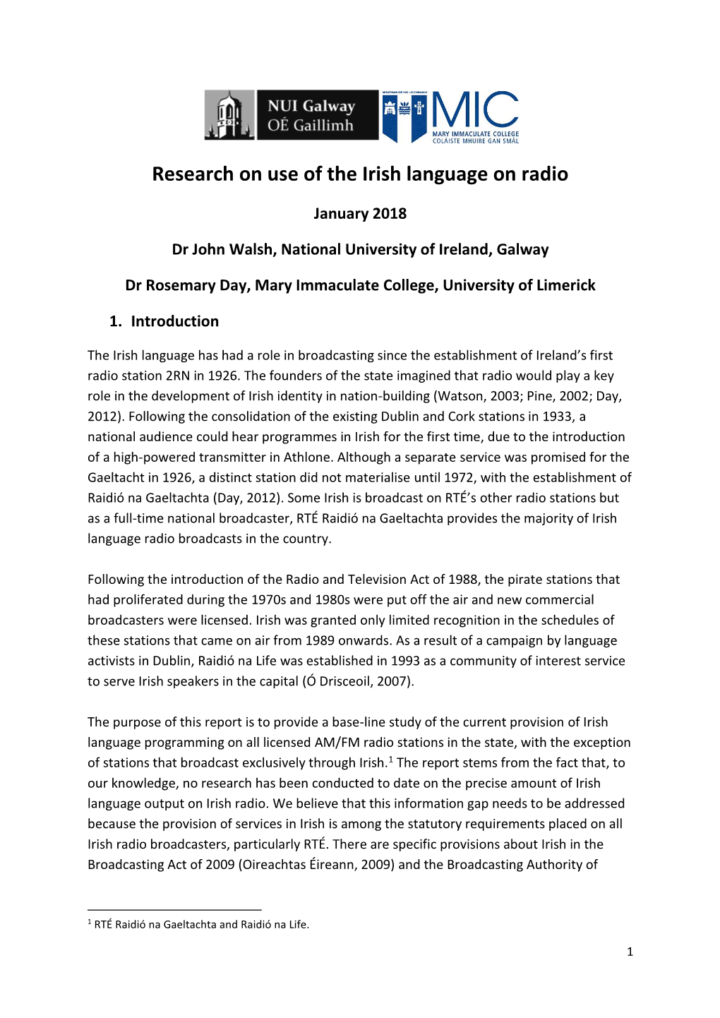 Research on Use of the Irish Language on Radio