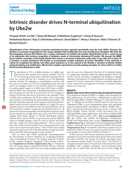 Intrinsic Disorder Drives N-Terminal Ubiquitination by Ube2w