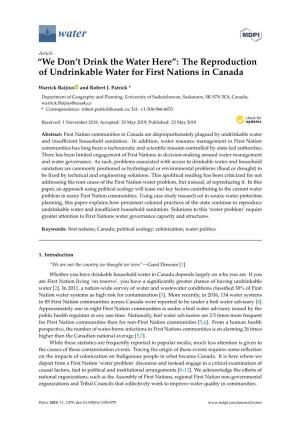 The Reproduction of Undrinkable Water for First Nations in Canada