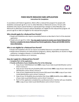 FIXED ROUTE REDUCED FARE APPLICATION Instructions for Completion