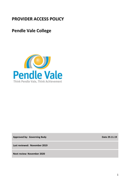 PROVIDER ACCESS POLICY Pendle Vale College