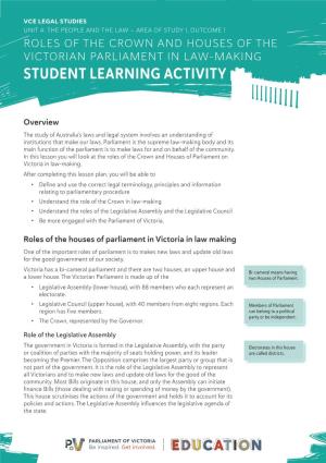 Roles of the Crown and Houses of the Victorian Parliament in Law‑Making Student Learning Activity