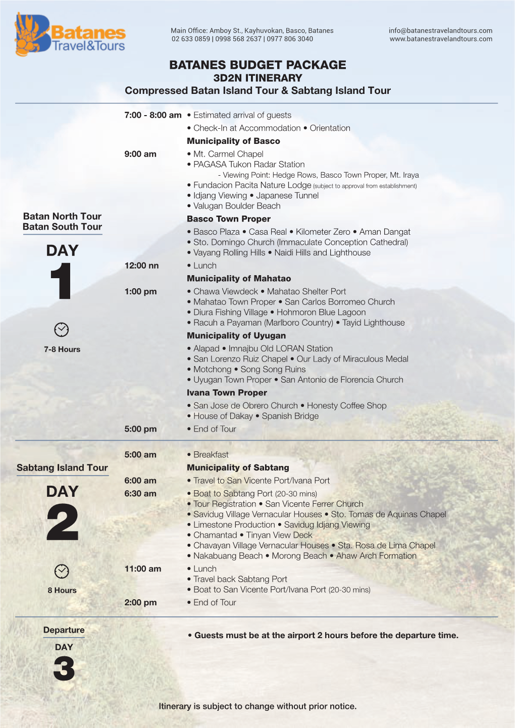 3D2N (Batan NS + Sabtang) Itinerary