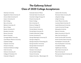 The Galloway School Class of 2020 College Acceptances