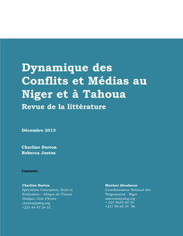 Dynamique Des Conflits Et Médias Au Niger Et À Tahoua Revue De La Littérature