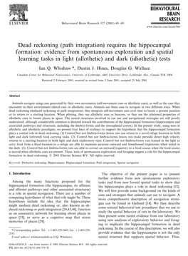 Dead Reckoning (Path Integration) Requires the Hippocampal Formation